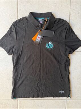 NWT Boss Black Polo with Miami Dolphins Teal Logo